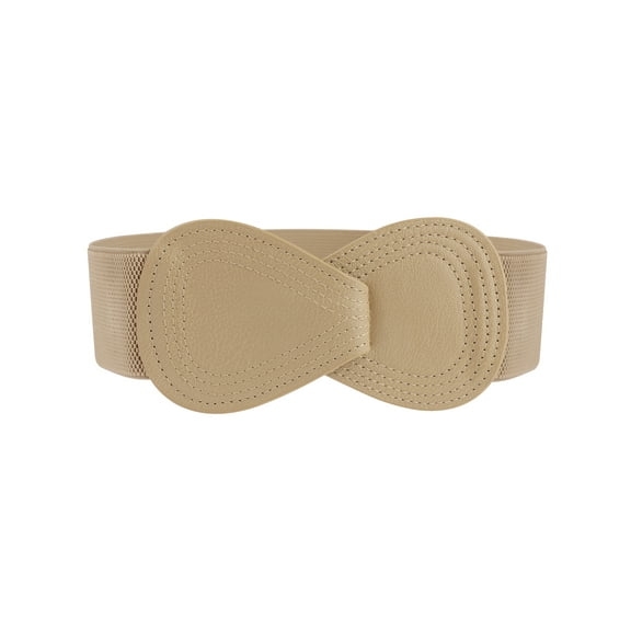INSPIRE CHIC Interlock Buckle 8-shaped Faux Leather Elastic Belt Cinch Waistband for Lady Fit Waist Girth:25"/63.5cm-37"/94cm Light Khaki