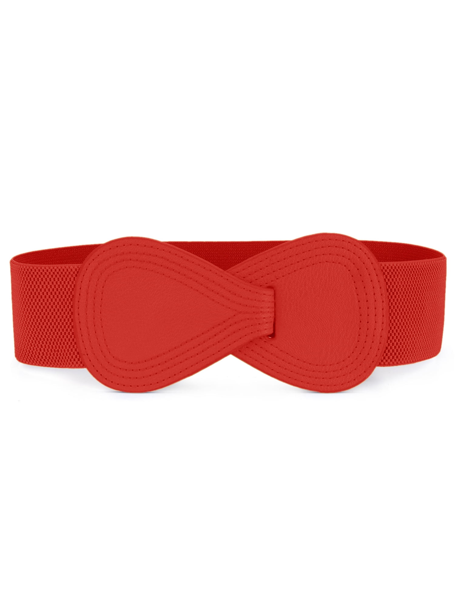 4637 2pcs Women\'s Plus Size Elastic Waist Belt Interlock 8-shaped Faux INSPIRE CHIC Interlock Buckle 8-shaped Faux Leather Elastic  main image 2