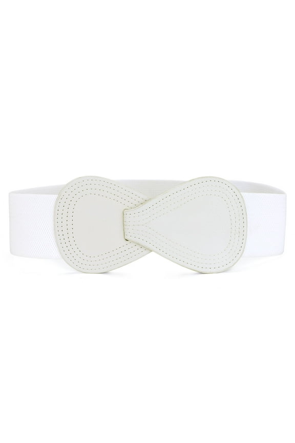 Interlock Buckle 8-shaped Faux Leather Elastic Belt Cinch Waistband for Lady Fit Waist Girth:25"/63.5cm-37"/94cm White