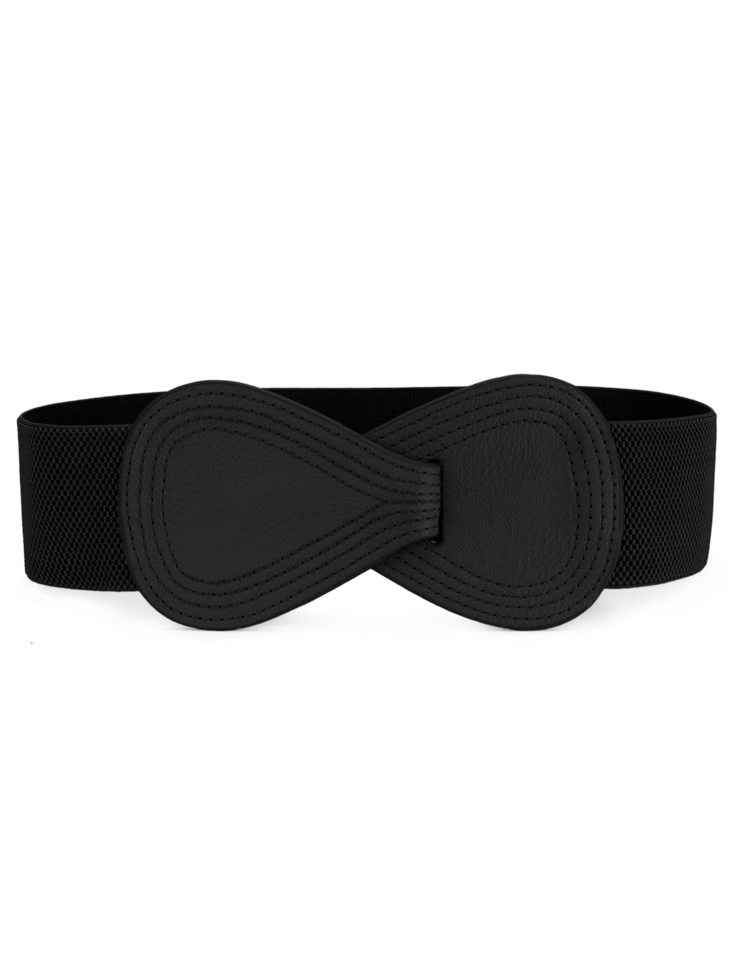 4637 2pcs Women\'s Plus Size Elastic Waist Belt Interlock 8-shaped Faux INSPIRE CHIC Interlock Buckle 8-shaped Faux Leather Elastic  main image 3