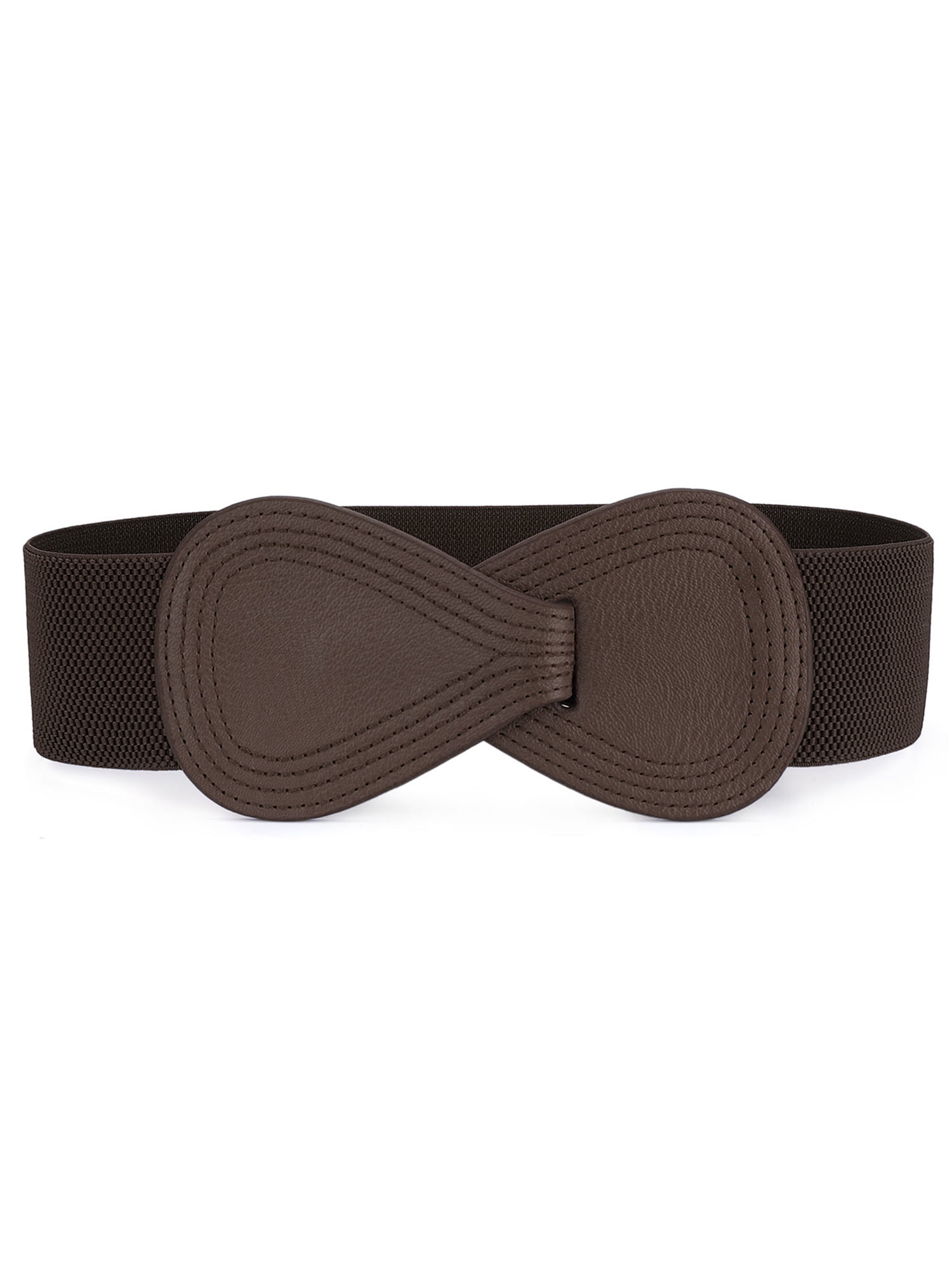 1755 2pcs Women\'s Plus Size Elastic Waist Belt Interlock 8-shaped Faux INSPIRE CHIC Interlock Buckle 8-shaped Faux Leather Elastic  main image 2