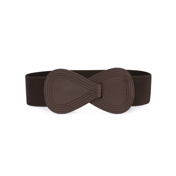 INSPIRE CHIC Interlock Buckle 8-shaped Faux Leather Elastic Belt Cinch Waistband for Lady Fit Waist Girth:37"/93.5cm-49"/124cm Coffee