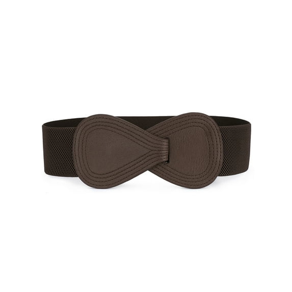 INSPIRE CHIC Interlock Buckle 8-shaped Faux Leather Elastic Belt Cinch Waistband for Lady Fit Waist Girth:37"/93.5cm-49"/124cm Coffee