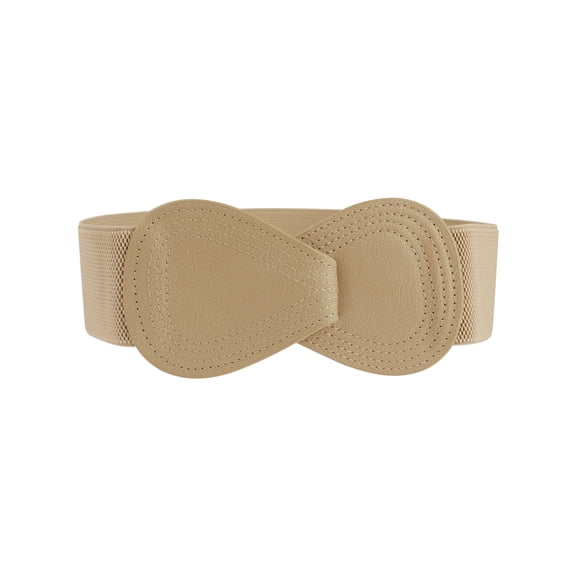 INSPIRE CHIC Interlock Buckle 8-shaped Faux Leather Elastic Belt Cinch Waistband for Lady Fit Waist Girth:37"/93.5cm-49"/124cm Light Khaki