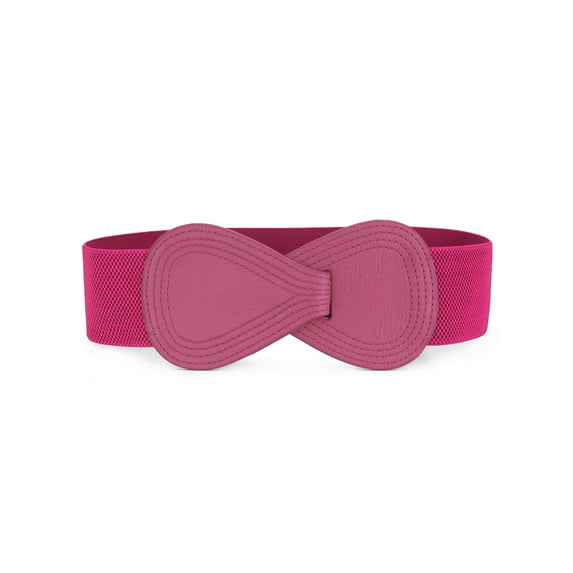 INSPIRE CHIC Interlock Buckle 8-shaped Faux Leather Elastic Belt Cinch Waistband for Lady Fit Waist Girth:37"/93.5cm-49"/124cm Pink