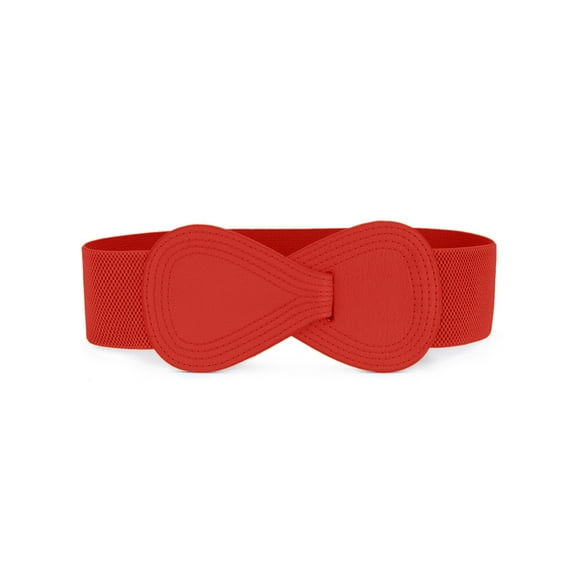 INSPIRE CHIC Interlock Buckle 8-shaped Faux Leather Elastic Belt Cinch Waistband for Lady Fit Waist Girth:37"/93.5cm-49"/124cm Red