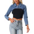 thumbnail image 1 of INSPIRE CHIC Women's Jacket Jean Flat Collar 2 Button Long Sleeve Cropped Denim Jackets XS Blue, 1 of 5