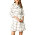 thumbnail image 1 of MODA NOVA Junior's Plaids Tie-Bow Neck 3/4 Sleeves Above Knee Dresses, 1 of 7