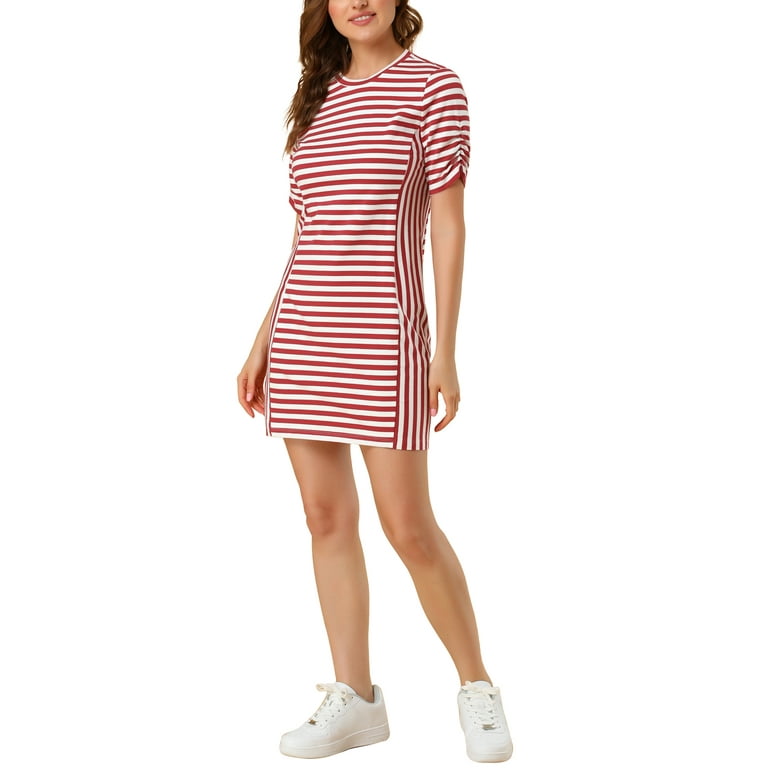 Allegra K Junior s Short Sleeve Crew Neck Mini Striped Shift Dress