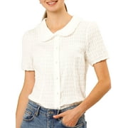 Allegra K Junior's Sweet Peter Pan Collar Button Down Blouse