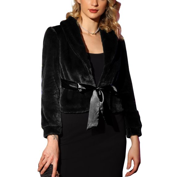 MODA NOVA Juniors Notched Lapel Long Sleeves Open Front Fleece Cropped Coat