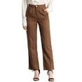 thumbnail image 1 of INSPIRE CHIC Women's Plaid Elastic Waist Button Zipper Straight Leg Long Pants XS Dark Brown black, 1 of 6