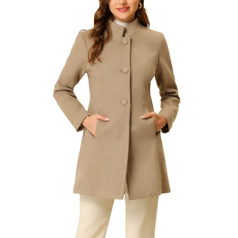 Allegra K Juniors Winter Stand Collar Long Sleeve Single Breasted Long  Overcoat