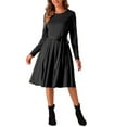 thumbnail image 1 of INSPIRE CHIC Knee Length Dress for Women Ruffle A Line Waist Strap Crew Neck Casual Dresses Long Sleeve Dress, 1 of 6
