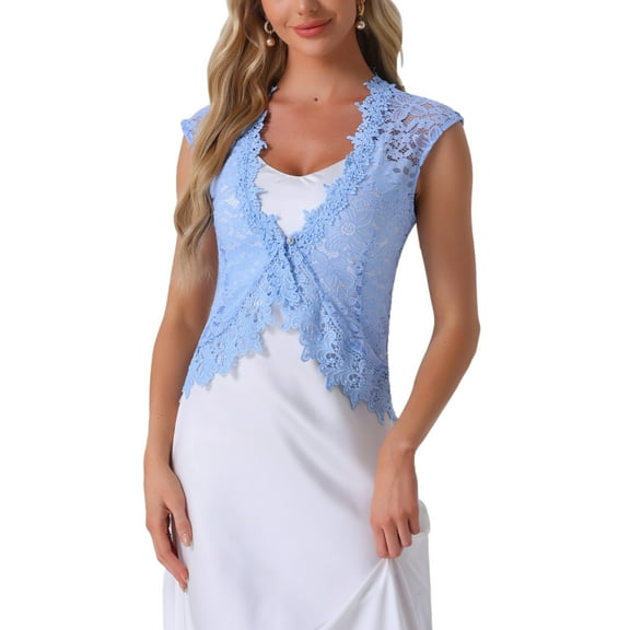INSPIRE CHIC Lace Cap Sleeves Cardigan for Women's Floral Evening Wedding Elegant Shrug S Sky Blue