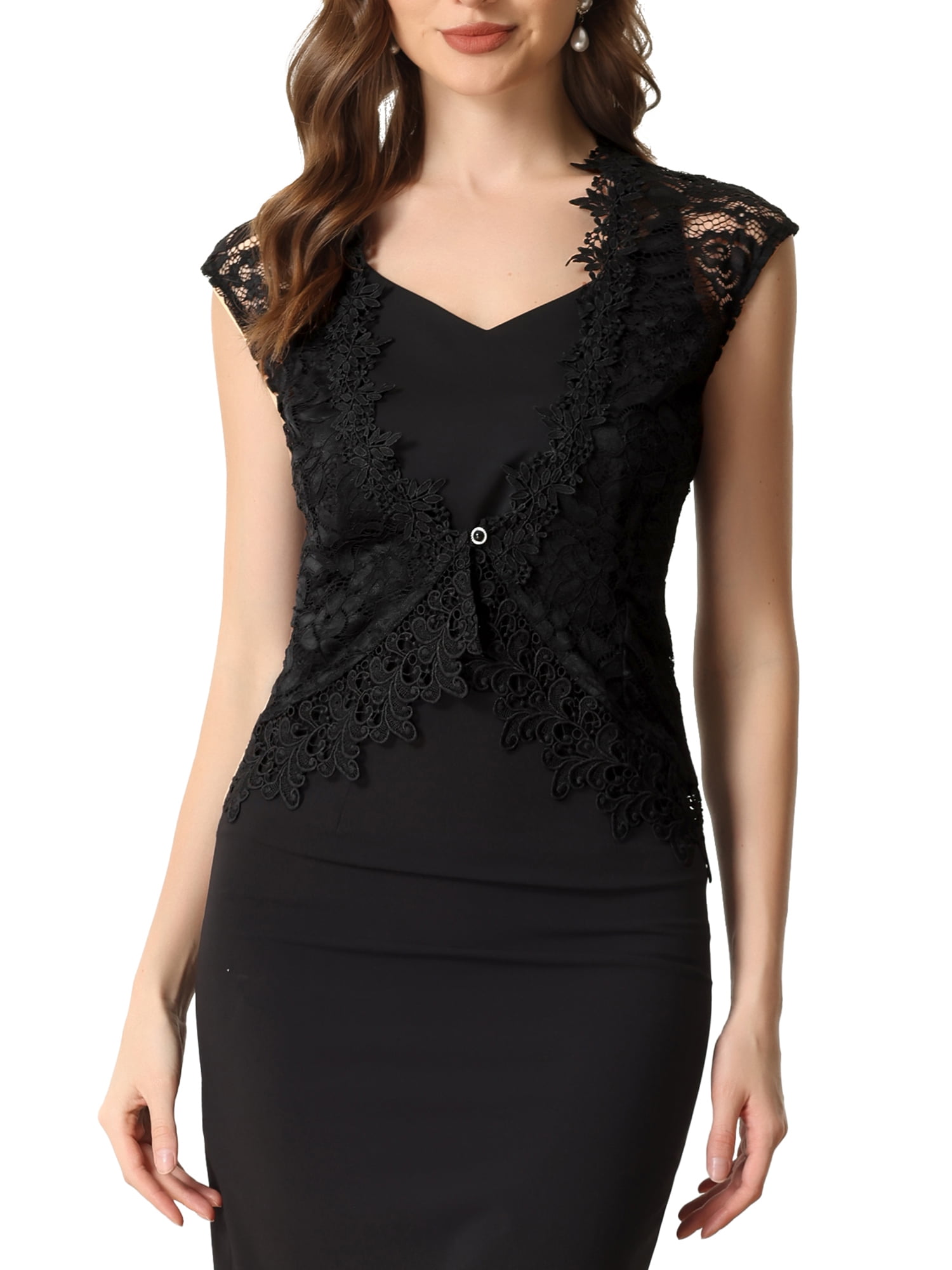 INSPIRE CHIC Lace Cap Sleeves Cardigan for Women's Floral Evening ...