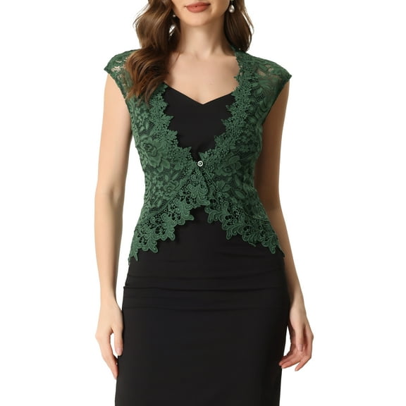 INSPIRE CHIC Lace Cap Sleeves Cardigan for Women's Floral Evening Wedding Elegant Shrug S Dark Green