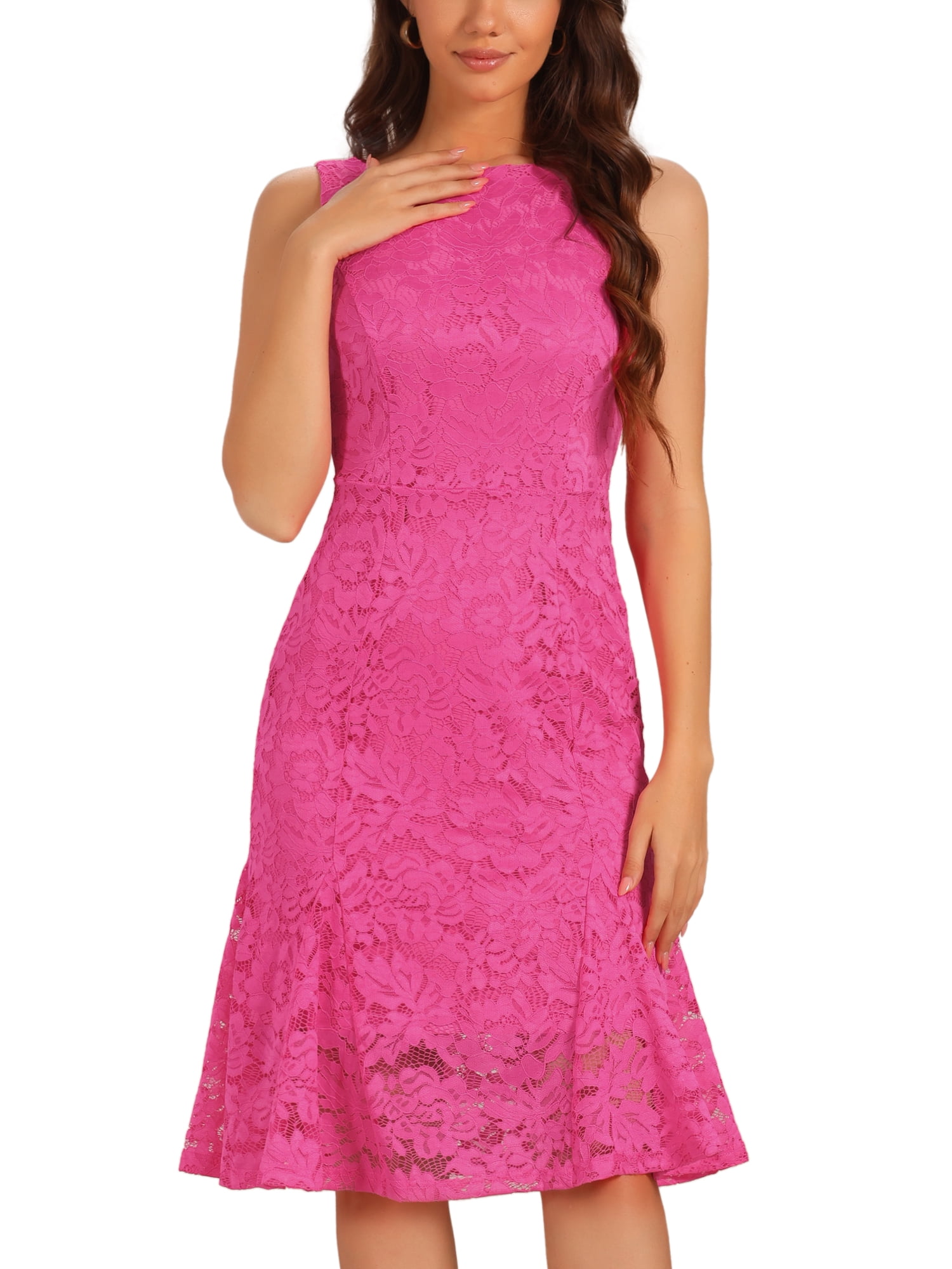 INSPIRE CHIC Lace Dress for Women's Cocktail Boat Neck Sleeveless Evening  Sheath Dresses XL Hot Pink - Walmart.com