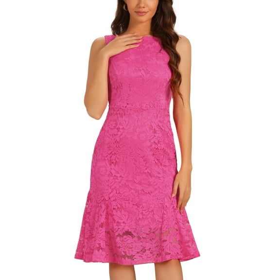 INSPIRE CHIC Lace Dress for Women's Cocktail Boat Neck Sleeveless Evening Sheath Dresses