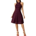 thumbnail image 1 of INSPIRE CHIC Women's Dress Floral Lace Halter Neck Sleeveless Elegant Cocktail A-Line Dress XS Burgundy, 1 of 5