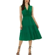 INSPIRE CHIC Allegra K Lace Insert Sundress for Women’s Casual V Neck Sleeveless Tiered Midi Tank Dress