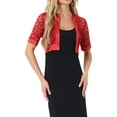 thumbnail image 1 of INSPIRE CHIC Women's Bolero Shrug Satin Panel Short Sleeves Lace Open Front Crop Cardigan S Red, 1 of 6