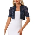 thumbnail image 1 of INSPIRE CHIC Women's Bolero Shrug Satin Panel Short Sleeves Lace Open Front Crop Cardigan XS Dark Blue, 1 of 6