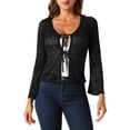 thumbnail image 1 of INSPIRE CHIC Lace Shrug Top for Women's Tie Front Bell Long Sleeve Bolero Cardigan XS Black, 1 of 6