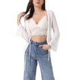 thumbnail image 1 of INSPIRE CHIC Lace Shrug Top for Women's Tie Front Bell Long Sleeve Bolero Cardigan XS White, 1 of 6