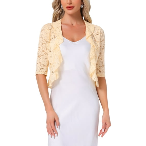 INSPIRE CHIC Lace Shrug for Women's Evening Wedding Half Sleeve Ruffle Hem Elegant Shrug XL Apricot