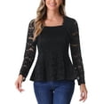 thumbnail image 1 of Lace Tops for Women Square Neck Long Sleeve Stertch Elegant Casual Peplum Blouse Top XS Black, 1 of 6