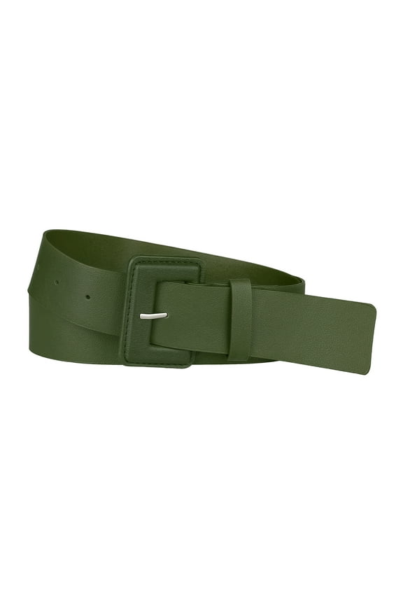 Ladies Plus Size Pure Belts, Adjustable Rectangle Buckle Wide Waistband Belt for Dress 27.95-34.25" Green