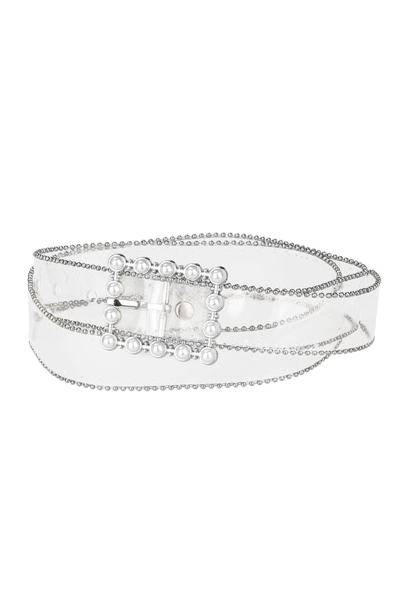 Ladies Clear Waist Belts for Jeans Transparent Belts Rectangle Buckle Silver