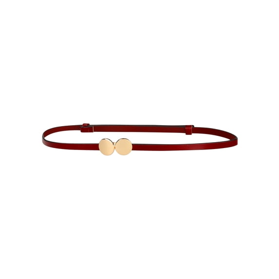INSPIRE CHIC Ladies Skinny Belts Round Golden Interlock Buckle Plus Size Belt for Dress Pants Wine Red