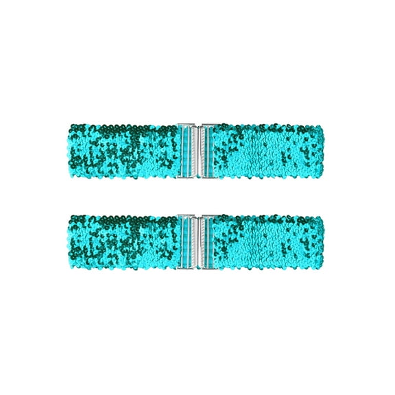 INSPIRE CHIC Ladies Stretchy Wide Waist Belts Interlock Buckles Shinny Sequins Decor Belts for Dresses Blue