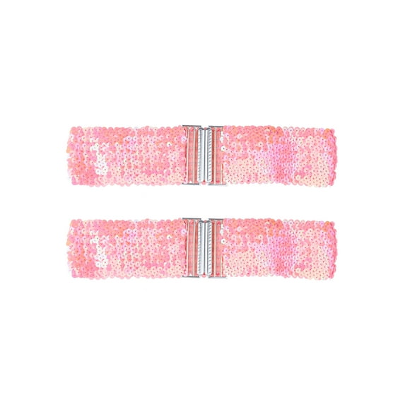 INSPIRE CHIC Ladies Stretchy Wide Waist Belts Interlock Buckles Shinny Sequins Decor Belts for Dresses Pink