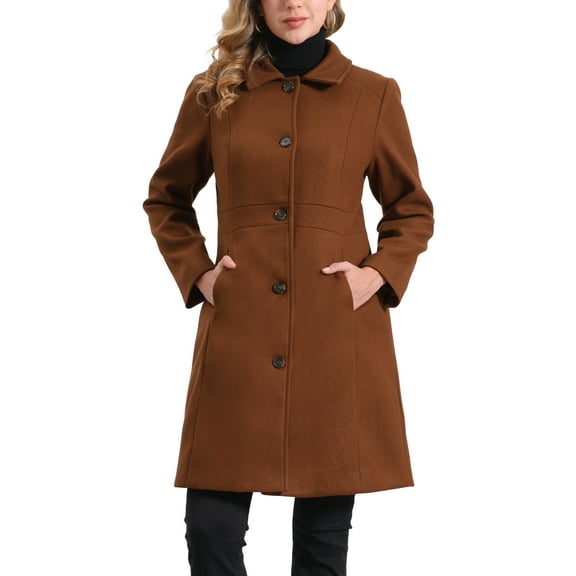 INSPIRE CHIC Lapel Coats for Women's Button Down Single Breasted Long Sleeve Winter Pea Coat S Brown