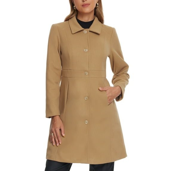 INSPIRE CHIC Lapel Coats for Women's Button Down Single Breasted Long Sleeve Winter Pea Coat