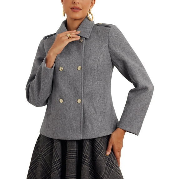 INSPIRE CHIC Lapel Coats for Women's Pockets Double-breasted Long Sleeve Casual Coat