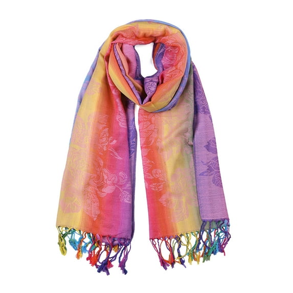 INSPIRE CHIC Large Tassel Wrap Floral Gradient Color Scarf for Women