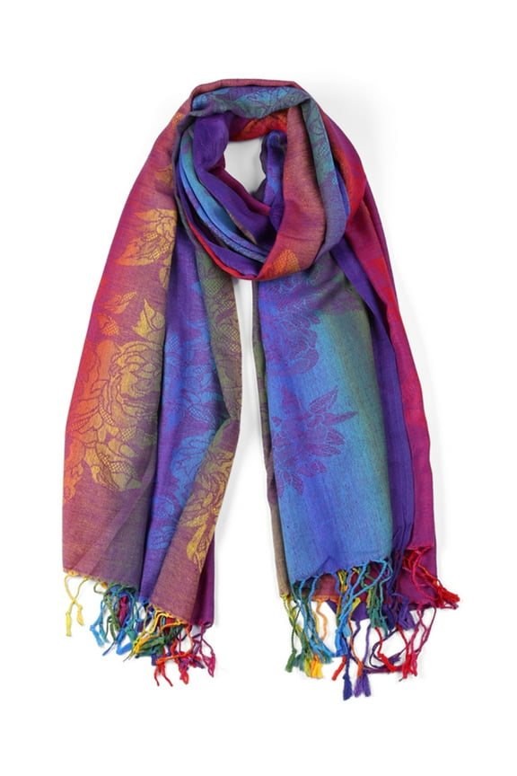 Large Tassel Wrap Floral Gradient Color Scarf for Women