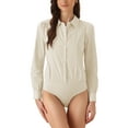 thumbnail image 1 of INSPIRE CHIC Leotard Shirt for Women's Collared Business Casual Button Down Long Sleeves Bodysuit Top M Beige, 1 of 6