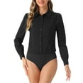 thumbnail image 1 of INSPIRE CHIC Leotard Shirt for Women's Collared Business Casual Button Down Long Sleeves Bodysuit Top M Black, 1 of 6