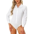 thumbnail image 1 of INSPIRE CHIC Leotard Shirt for Women's Collared Business Casual Button Down Long Sleeves Bodysuit Top S White, 1 of 6