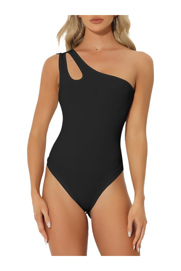 Leotard Shirt for Women's One Shoulder Ribbed Knit Slim Fit Bodysuit Tank Tops XL Black