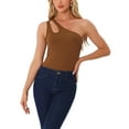 thumbnail image 1 of REFINED ATTIRE Leotard Shirt for Women's One Shoulder Ribbed Knit Slim Fit Bodysuit Tank Tops L Coffee, 1 of 6