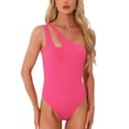 thumbnail image 1 of REFINED ATTIRE Leotard Shirt for Women's One Shoulder Ribbed Knit Slim Fit Bodysuit Tank Tops S Hot Pink, 1 of 6