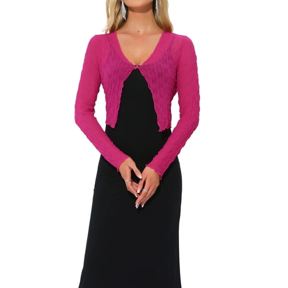 INSPIRE CHIC Bolero Shrugs for Women's Sheer Lightweight Textured Crop Shrug Cardigan S Hot Pink
