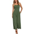 thumbnail image 1 of INSPIRE CHIC Linen Jumpsuits for Women's Casual Spaghetti Strap Sleeveless Wide Legs Rompers XS Army Green, 1 of 5