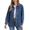 thumbnail image 1 of INSPIRE CHIC Long Denim Jacket for Women's Oversized Long Sleeve Pocket Jean Jacket L Blue, 1 of 6